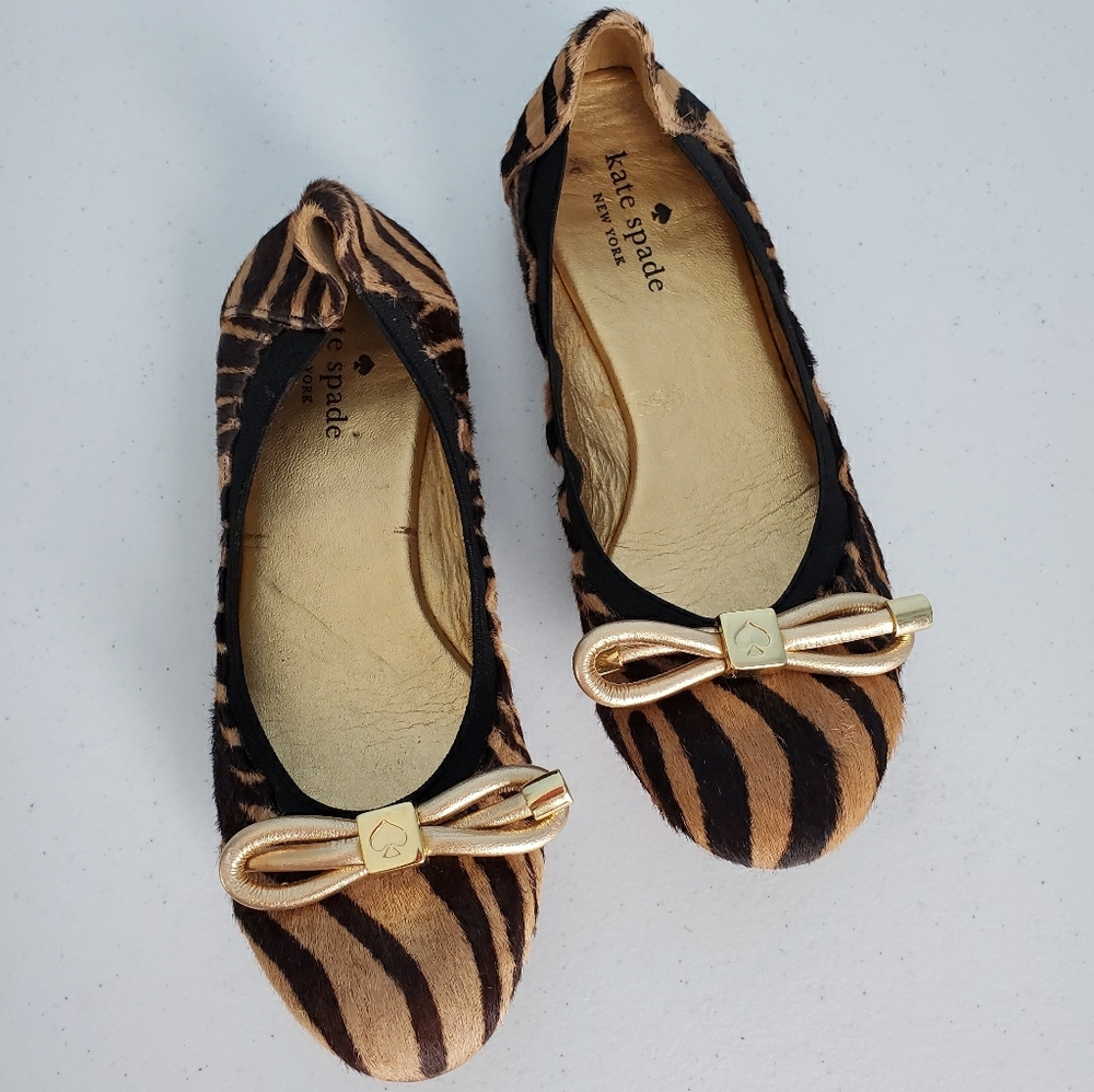 Kate Spade tiger print stripe pony/calf hair flats